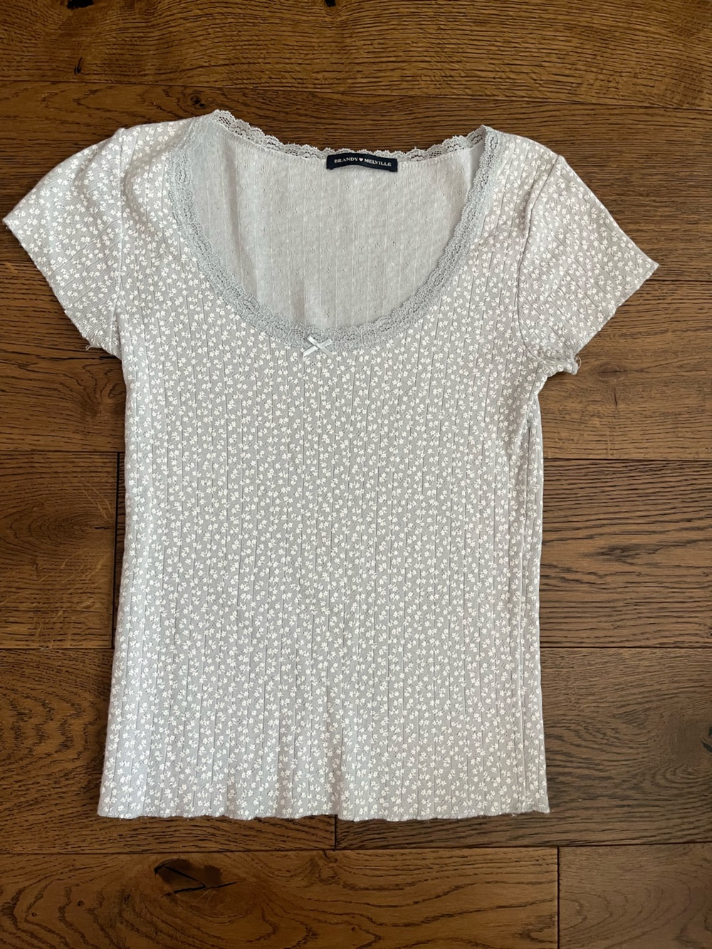 Brandy Melville Light Blue Floral Scoop Neck Tee